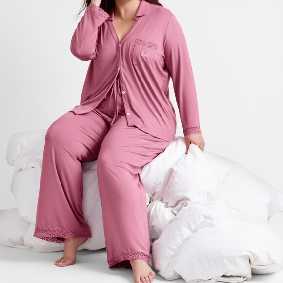 State of Day Women's Collared Knit Pajama Set, Xs-3X, Berry Breeze - Picture 1 of 4